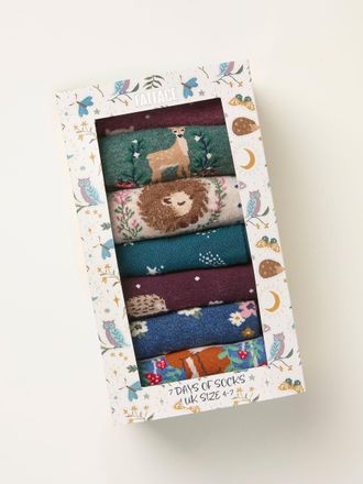 Fat Face FatFace Multi Womens 7 Pack Woodland Socks in a Gift Box