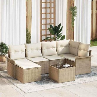 vidaXL Conjunto De Sof&aacute; De Jard&iacute;n 7 Pcs Beige Rat&aacute;n Sint&eacute;tico Vidaxl