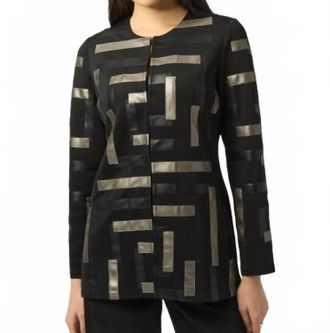 Joseph Ribkoff Geometric Long Sleeve Formal Shirt In Black/pewter