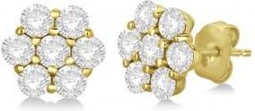 Allurez Flower Shaped Diamond Cluster Stud Earrings 14K Yellow Gold (0.52ct)