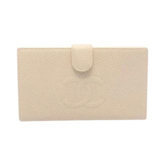 Chanel Pre-owned Wallets, female, Beige, Size: ONE SIZE Pre-owned Coco Mark Grained Calfskin Long Bifold Wallet