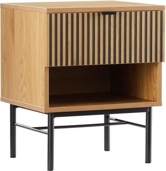 Macabane Mesilla de noche de 1 caj&oacute;n, decoraci&oacute;n negra y natural