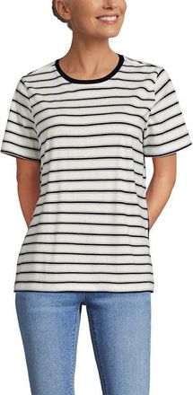Lands End Supima Cotton Crew Neck T-Shirt in Ivory/radiant Navy Rail Stripe at Nordstrom, Size X-Small