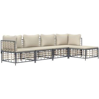 vidaXL Vidaxl - Juego De Muebles De Jard&iacute;n 5 Pzas Cojines Antracita Rat&aacute;n Pe