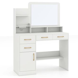 Costway Costway Modern Dressing Desk Makeup Table Vanity Table w/ Cabinet & Mirror in White