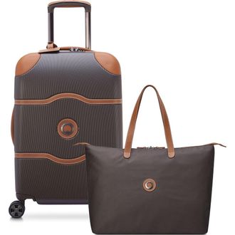 DELSEY Paris Chatelet Air 2.0 - 2 Piece Set - 21 Carry-On Spinner & Tote Bag in Brown at Nordstrom
