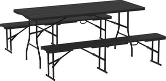 OUTSUNNY Effect Folding Picnic Table and Bench Set w/ Handles - Black | TJ Hughes