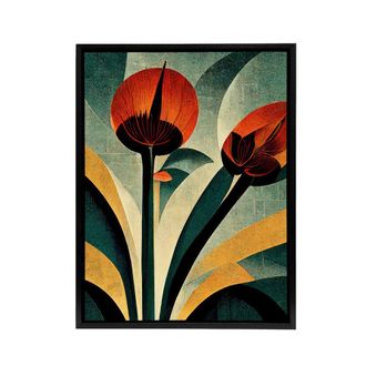 Artery8 Abstract Art Deco Flowers Floral Framed Canvas Wall Art Print | Size: W24 x H32