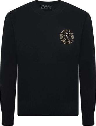 Versace Jeans Couture Truien - Heren - Ronde hals truien - Zwart - S - Katoen - Truien & Vesten