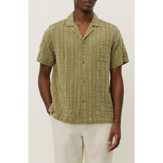 Les Deux Lesley Slub Cotton Camp Shirt in Oil Green at Nordstrom Rack, Size Xx-Large