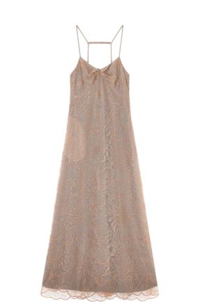 Emporio Armani Long Embroidered Tulle V Neck Dress