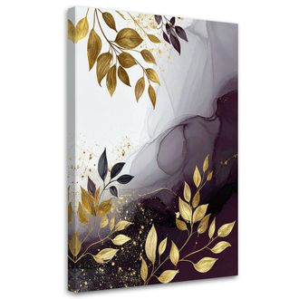 Feeby Cuadro Sobre Lienzo, Abstracci&oacute;n De Hojas De Plantas En Violeta Y Dorado, 80x120