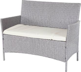 Hhg [nunca Usado] Banco De Jard&iacute;n Halden Poly Rattan, Asiento De Banco, Gris, Cojines Crema