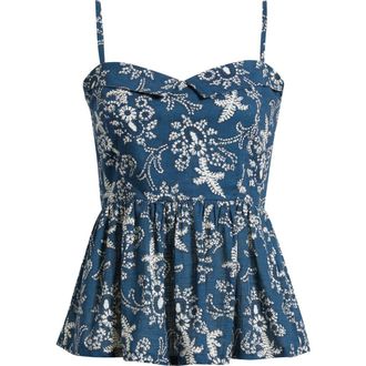 The Great. Verse Peplum Cotton Top in Indigo Bandana at Nordstrom, Size 2
