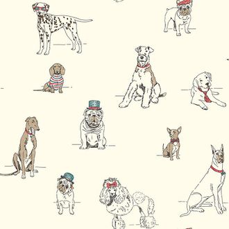 Ballard Designs Fancy Dogs Wallpaper - Red/Blue - Ballard Designs