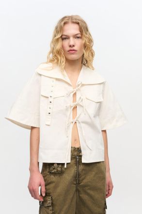 Ganni White Ivory Stretch Cotton Blouse - Size 34 Elastane