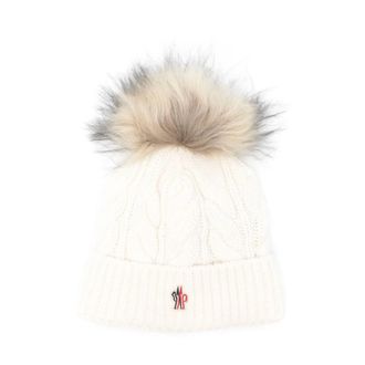 Moncler Wollen & Kasjmier Beanie met Pompon - Dames - Hoeden - Wit - ONE Size - Wol - Accessoires