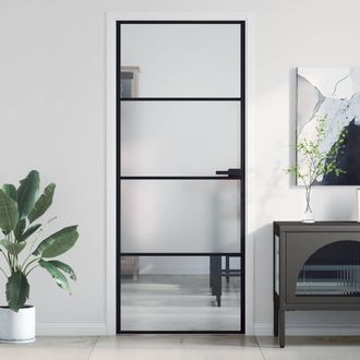 vidaXL Puerta Interior Delgada Negra Vidrio Y Aluminio 83x201,5 Cm Vidaxl