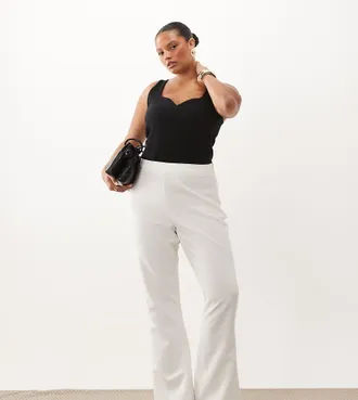 Asos Curve pantaloni sartoriali svasati color crema-Bianco