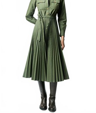 Derek Lam Kenza Pleated Shirt Dress In Fatigue