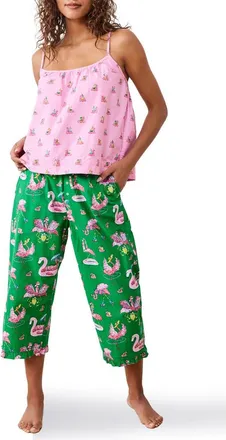 Printfresh Mixed Print Organic Cotton Crop Pajamas in Palm Frond at Nordstrom, Size X-Small