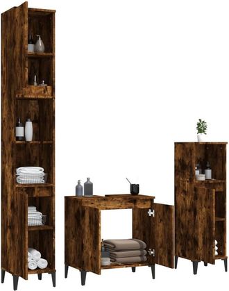 Berkfield Home Modern 3 Piece Bathroom Furniture Set Smoked Oak Engineered Wood in Brown