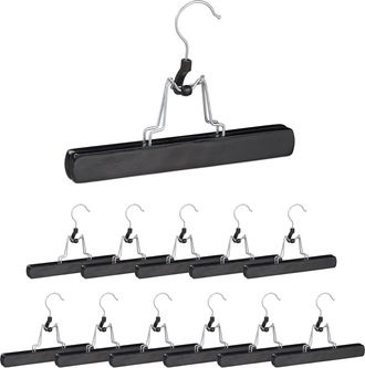 Relaxdays Perchas Pantalones, Pack De 12 Unidades, Pinzas Para Faldas, Antideslizantes, 17 X 25 X 2,3 Cm, Madera, Negro - Relaxdays