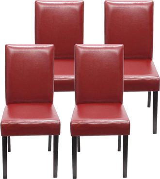 Hhg Hhg - Juego De 4 Sillas De Comedor Silla De Cocina Littau Con Certificaci&oacute;n Mvg, Cuero Sint&eacute;tico, Rojo, Patas Oscuras