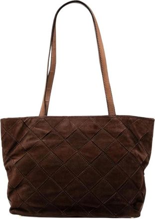 Bottega Veneta Pre-owned Vintage Suede Woven Tote Bag - Dames - Vintage Shopper - Bruin - ONE Size - Su&egrave;de - Vintage