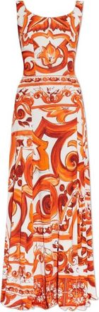 Dolce & Gabbana Majolica-print Organzine Lange Jurk - Dames - Maxi kleedjes - Oranje - S - Kleedjes