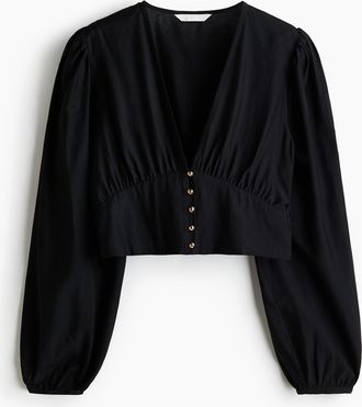 H&M Bluse mit V-Ausschnitt - Schwarz