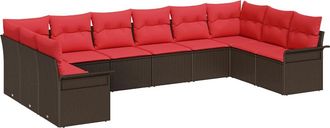 vidaXL Conjunto De Sof&aacute; De Jard&iacute;n 10 Uds. Marr&oacute;n Rat&aacute;n Sint&eacute;tico Vidaxl