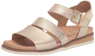 Dr. Scholls Shoes Womens Island Glow Strappy Flat Sandal, Lt. Gold Metallic Smooth, 7 UK