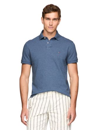 Tommy Hilfiger Mens Short Sleeve Polo Shirts in Regular Fit with Stretch and Organic Pique Cotton, Faded Indigo Heather, XS