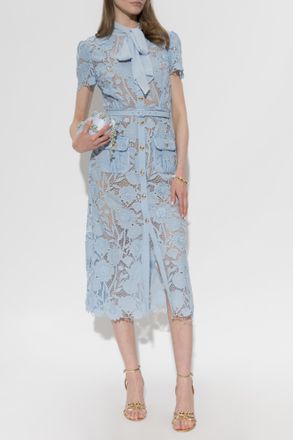 Self Portrait Lace Dress With Belt, Womens, Blue