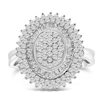 House of Brilliance Sterling Silver 2.0 Cttw Diamond Oval Halo Cocktail Ring