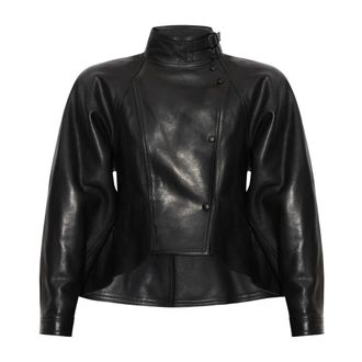 Balmain Leren Peplum Jas - Dames - Leren en Su&egrave;de Jassen - Zwart - M - Leer - Jassen