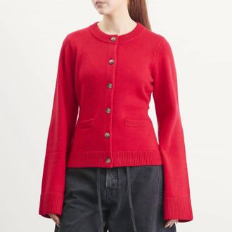 Good American Button Front Knit Cardigan In Chili
