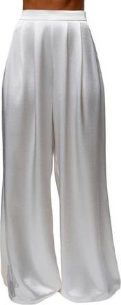 JLUXLABEL Pleated Wide Leg Satin Pants in White at Nordstrom, Size X-Large