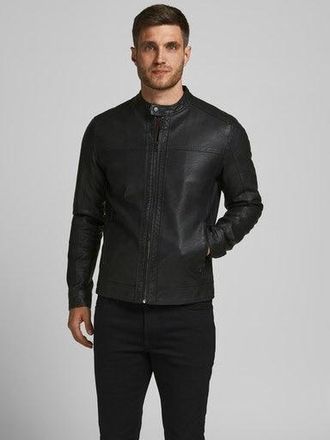 Jack & Jones Lederimitatjacke JACK & JONES JJEWARNER JACKET NOOS, Herren, Gr. XXL, schwarz, Web, Obermaterial: 100% Polyester, unifarben, slim fit normal, Jacken L