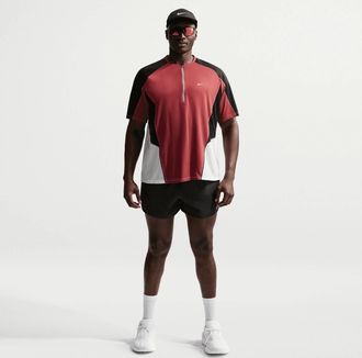 Nike Retro Dri Fit Half Zip Running Top In Crimson/black