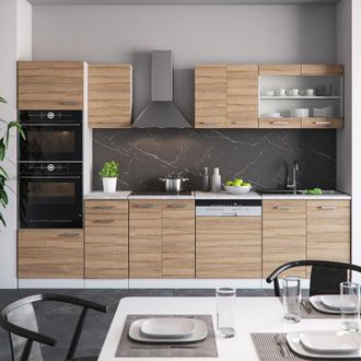 Vicco Mueble De Cocina R-line, Sonoma, 300 Cm Con Armario Alto, Et M&aacute;rmol