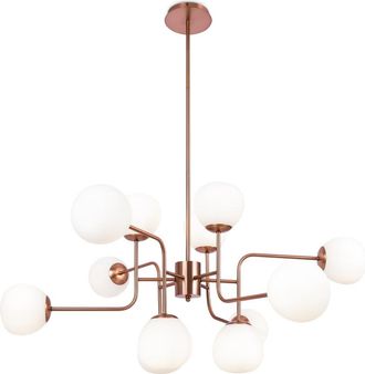 Maytoni Lampadario Sospensione Erich In Metallo Oro Rosa 12 Luci E Diffusori Bianchi