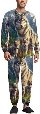 Generic Wolf Family Mens Pyjama Sets Long Sleeve Tops & Sleepwear Pants Loungewear Lounge Outfits 3XL