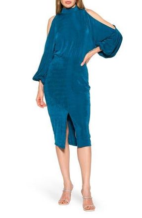 Alexia Admor Sem Mock Neck Cold Shoulder Midi Dress in Teal at Nordstrom Rack, Size X-Small