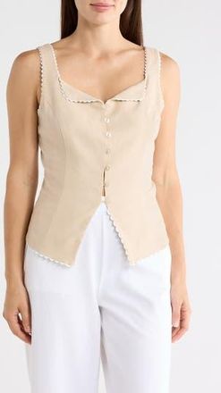 Ellen Tracy Rickrack Trim Sleeveless Button Front Top in Linen at Nordstrom Rack, Size X-Large