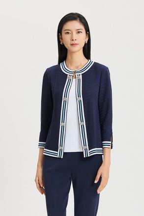 Ming Wang Heritage Tonal Herringbone Knit Jacket in Indigo/serene/white at Nordstrom, Size X-Small