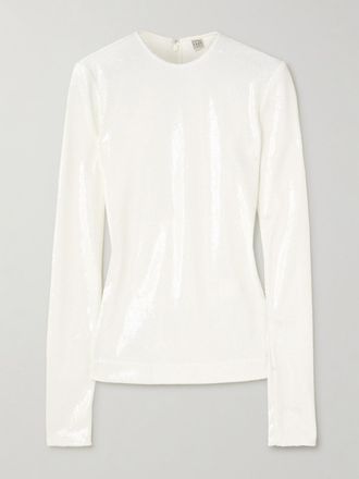Toteme Maglia In Mesh Con Paillettes - Bianco