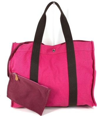 Herm&egrave;s Black Pink Canvas Shoulder Bag Tote Bag (Pre-Owned)