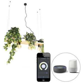 QAZQA Smart Pendant Light Black with Wood 4-Light Incl. Wifi G95 - Shelf